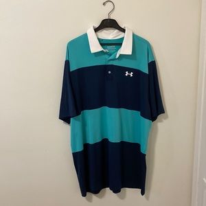 Under Armour Golf Playoff Polo- Jordan Speith edition- navy teal stripe- XXLT